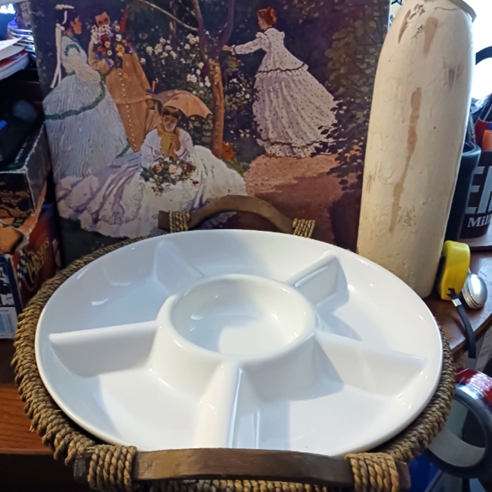 🥙Pier 1 RARE Vtg.6 Part Design Ceramic & Sea Grass Wicker Set.🥪🌮🥝